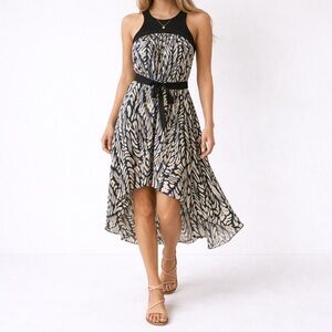 Anthropologie Leifsdottir 100% Silk High Low Dress Belted Sleeveless Size 0